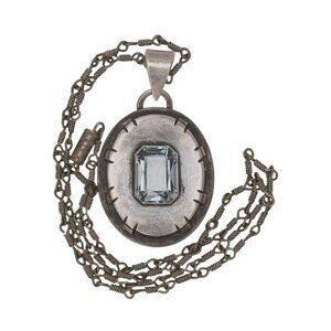 Vintage 935 Sterling Silver w/ Blue Stone Pendant Necklace Palestine Artisan Mar